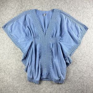 Blanco by Nature Knit Poncho Top Womens L Blue Crochet Boho Coastal Lagenlook